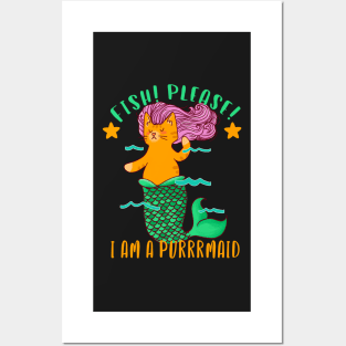 Fish Please I am a Purrrmaid Cat mermaid Posters and Art